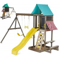 Complex de joaca NewPort KidKraft din lemn - Centru pe 2 nivele din cedru cu leagane si tobogan Complex de joaca NewPort KidKraft din lemn - Centru pe 2 nivele din cedru cu leagane si tobogan
